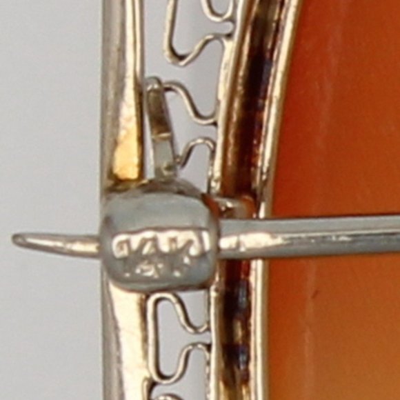 Antique Victorian Shell 14K White Gold & Diamond Habillé Cameo Brooch Pendant - Picture 4 of 5